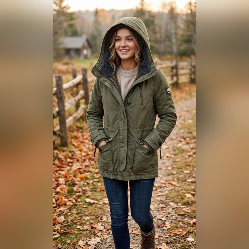 Roots Olive Jacket with Sherpa Hood
